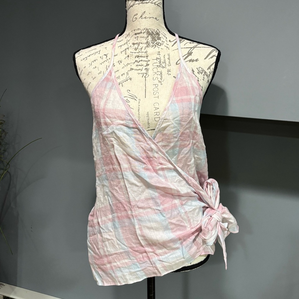 LOVESTITCH Pink and Blue Plaid Wrap Top